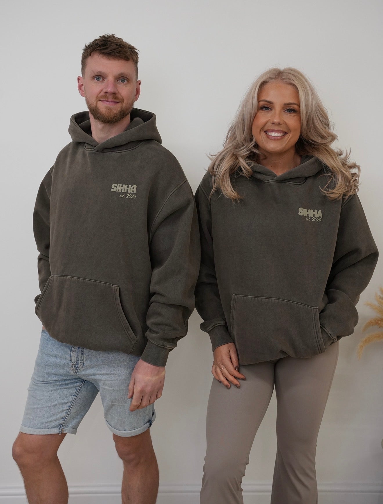 Oversized Coffee Acid Wash Hoody With Puff Print