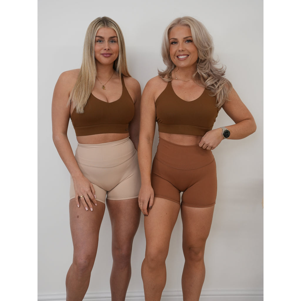 Sculpta High Waisted Shorts 4” - Light Brown
