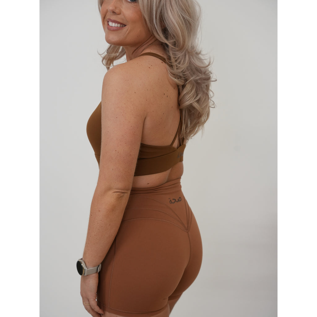 Sculpta High Waisted Shorts 4” - Light Brown