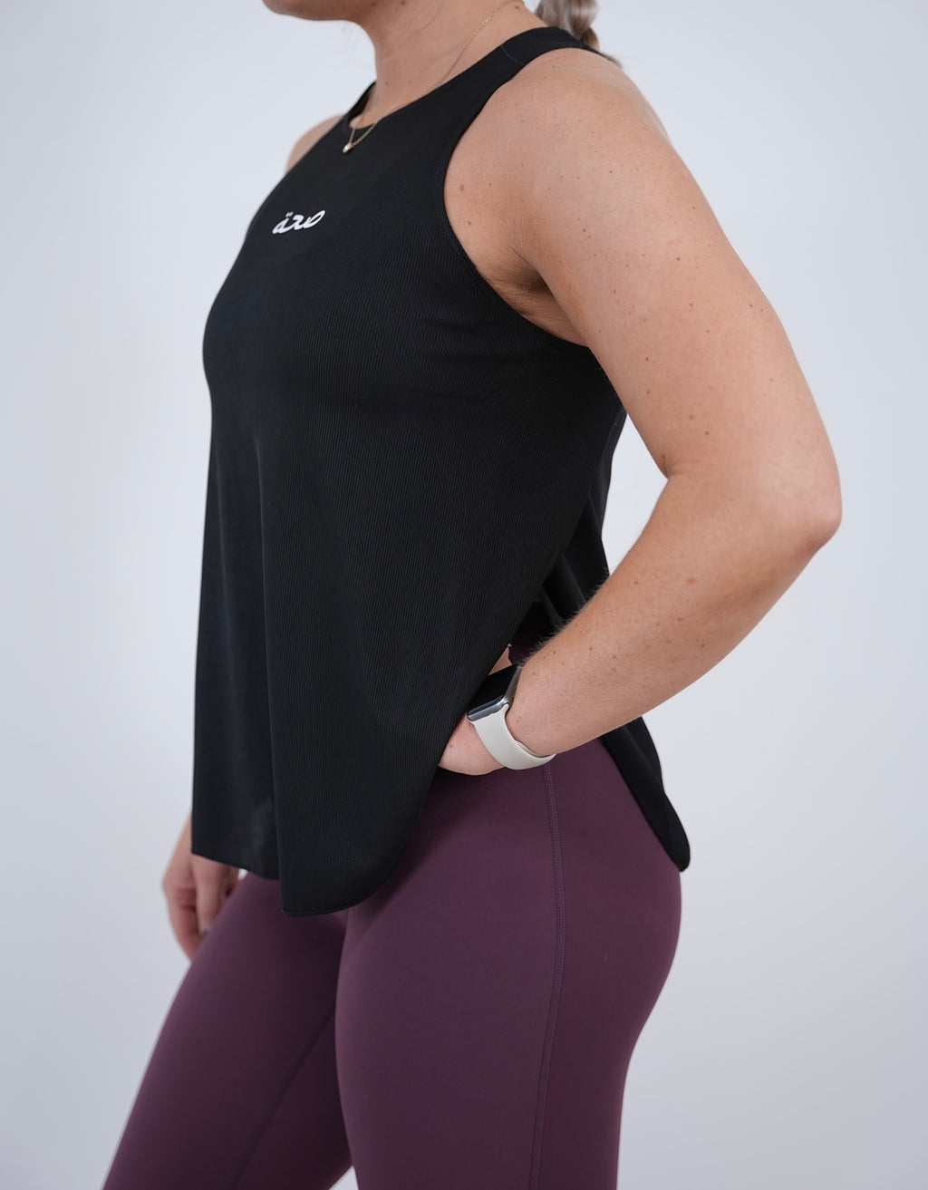 Ladies High Neck Ribbed Tank - Black