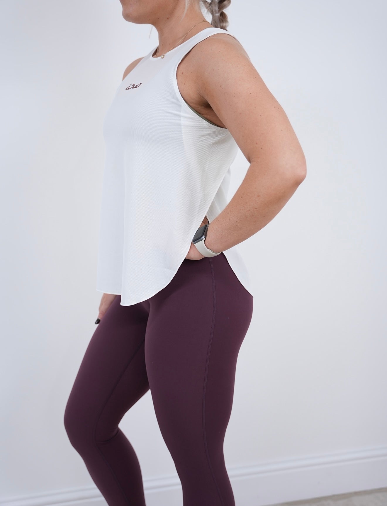 Ladies High Neck Ribbed Tank - White