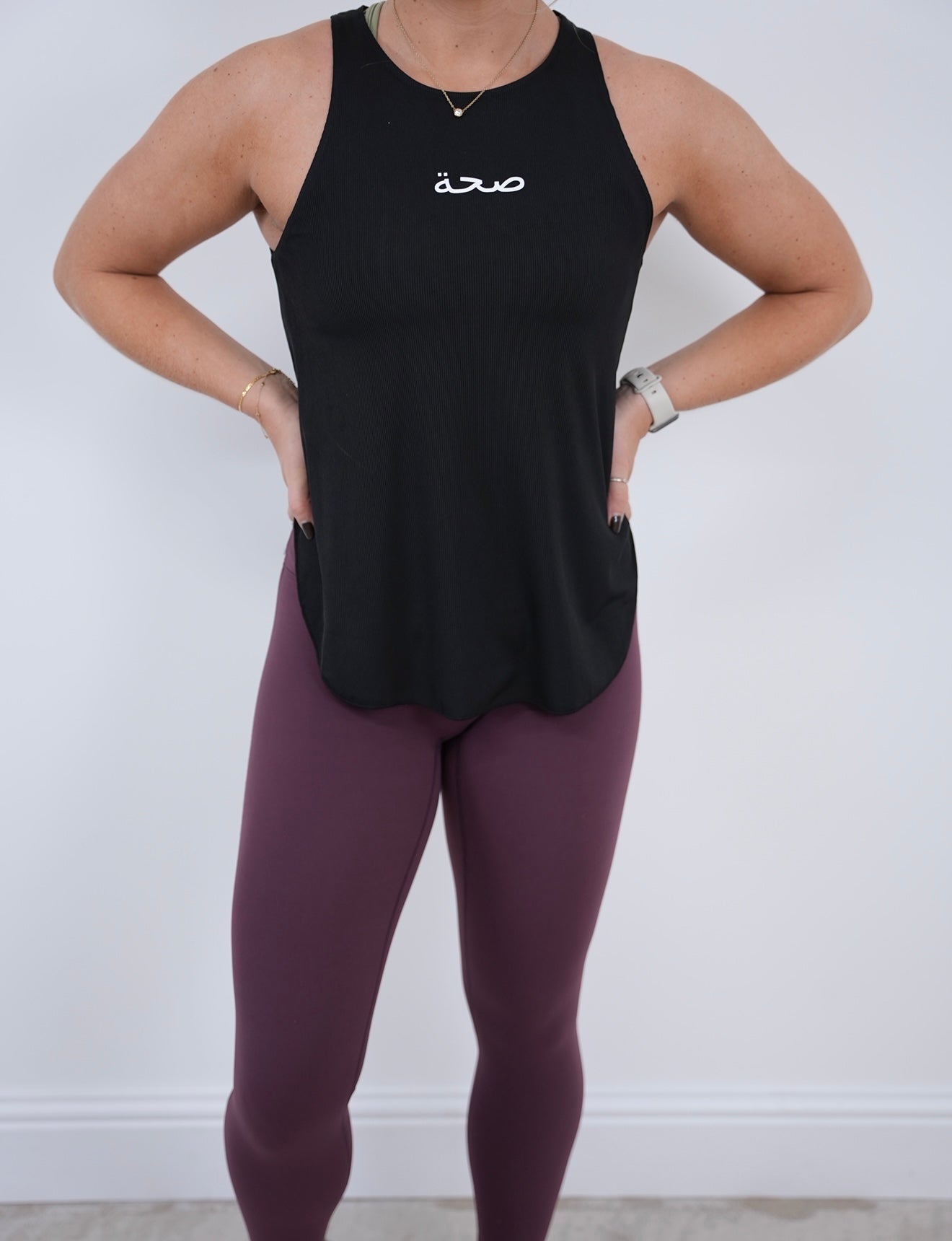 Ladies High Neck Ribbed Tank - Black
