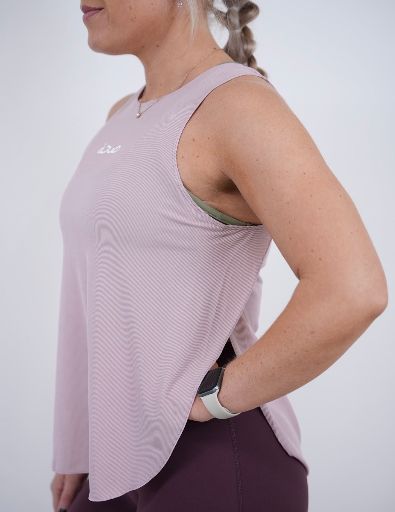 Ladies High Neck Ribbed Tank - Pink