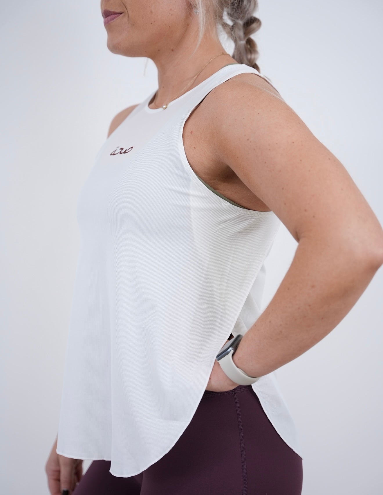 Ladies High Neck Ribbed Tank - White