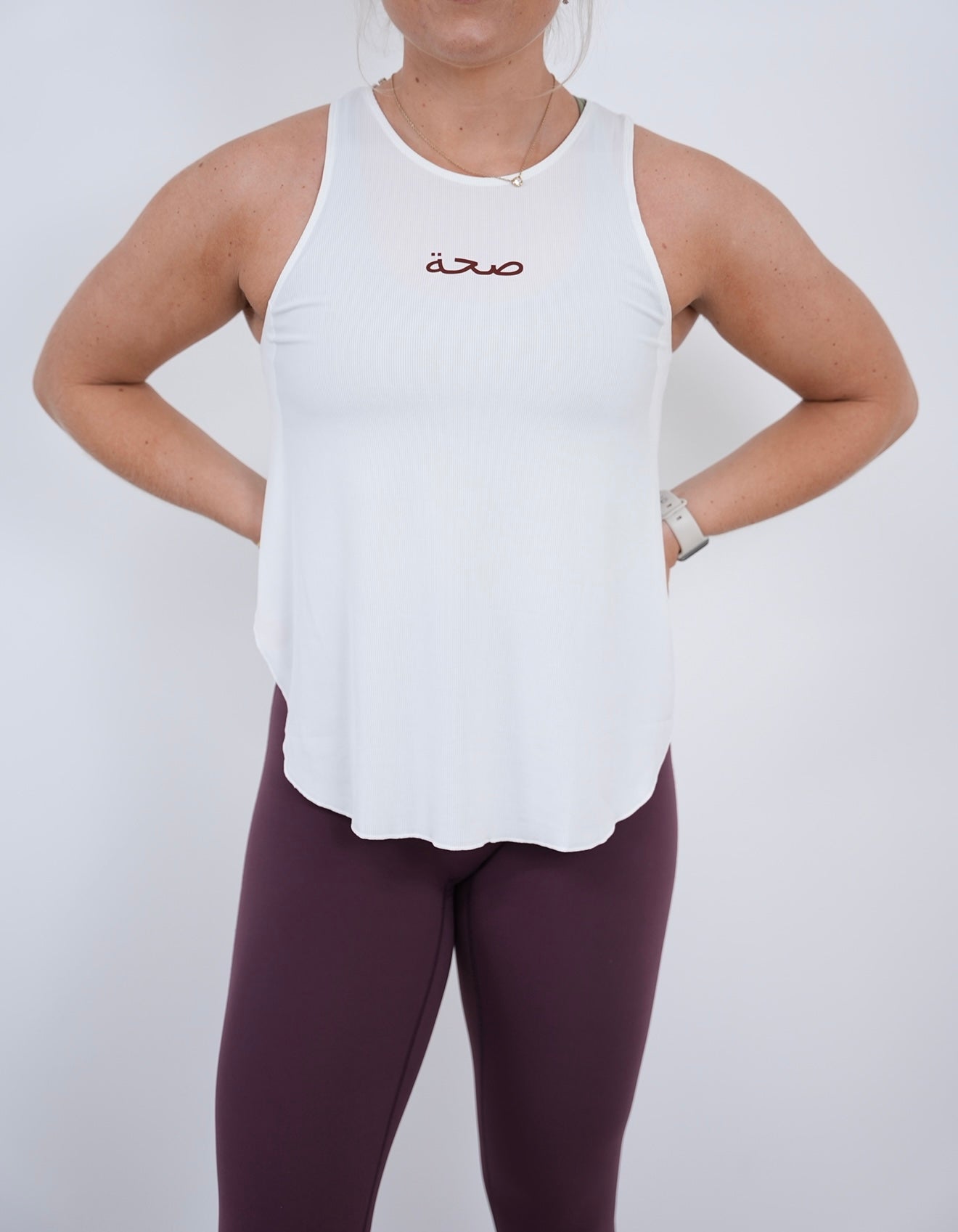 Ladies High Neck Ribbed Tank - White