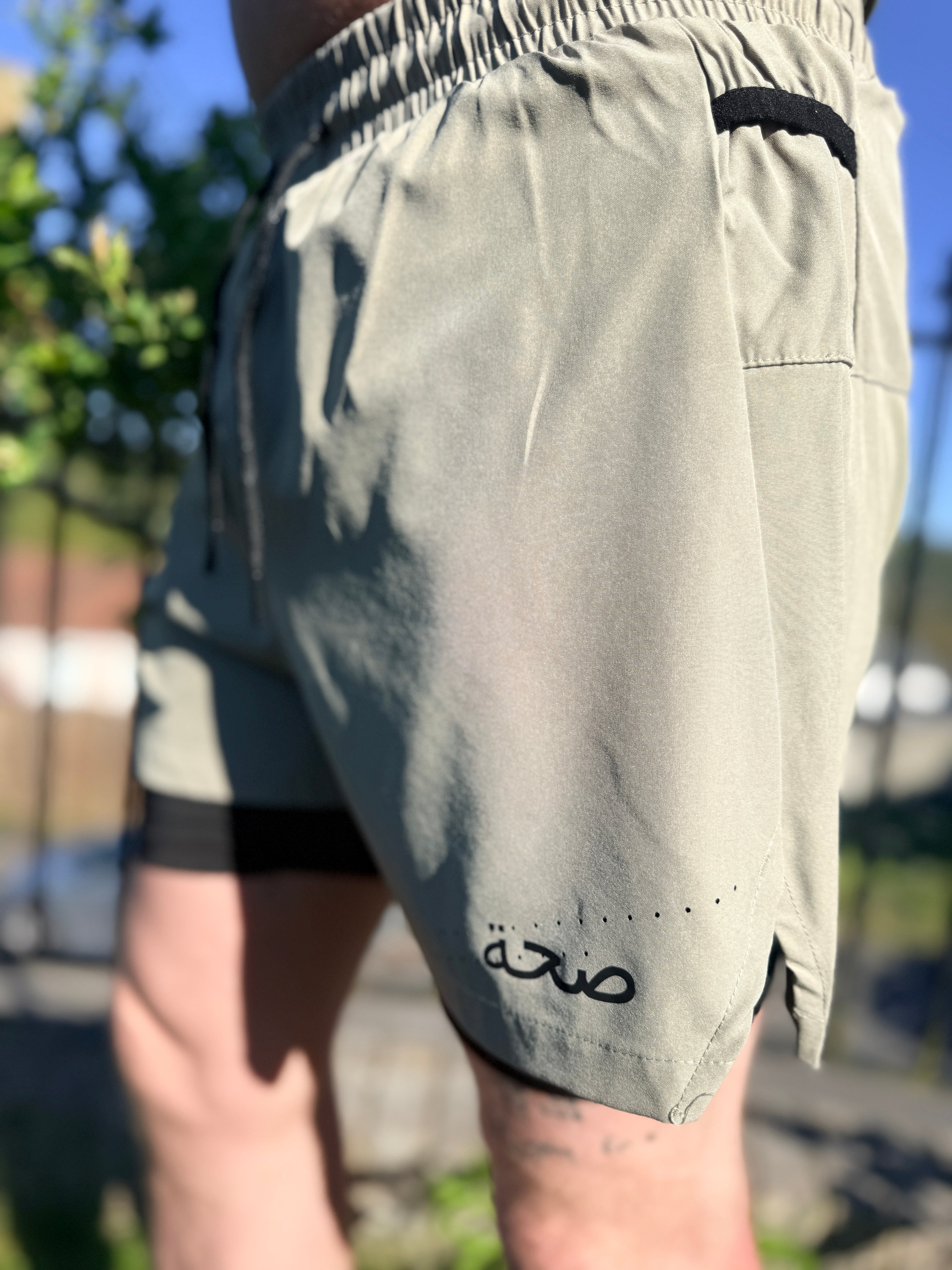 Mens Light Khaki Running Shorts