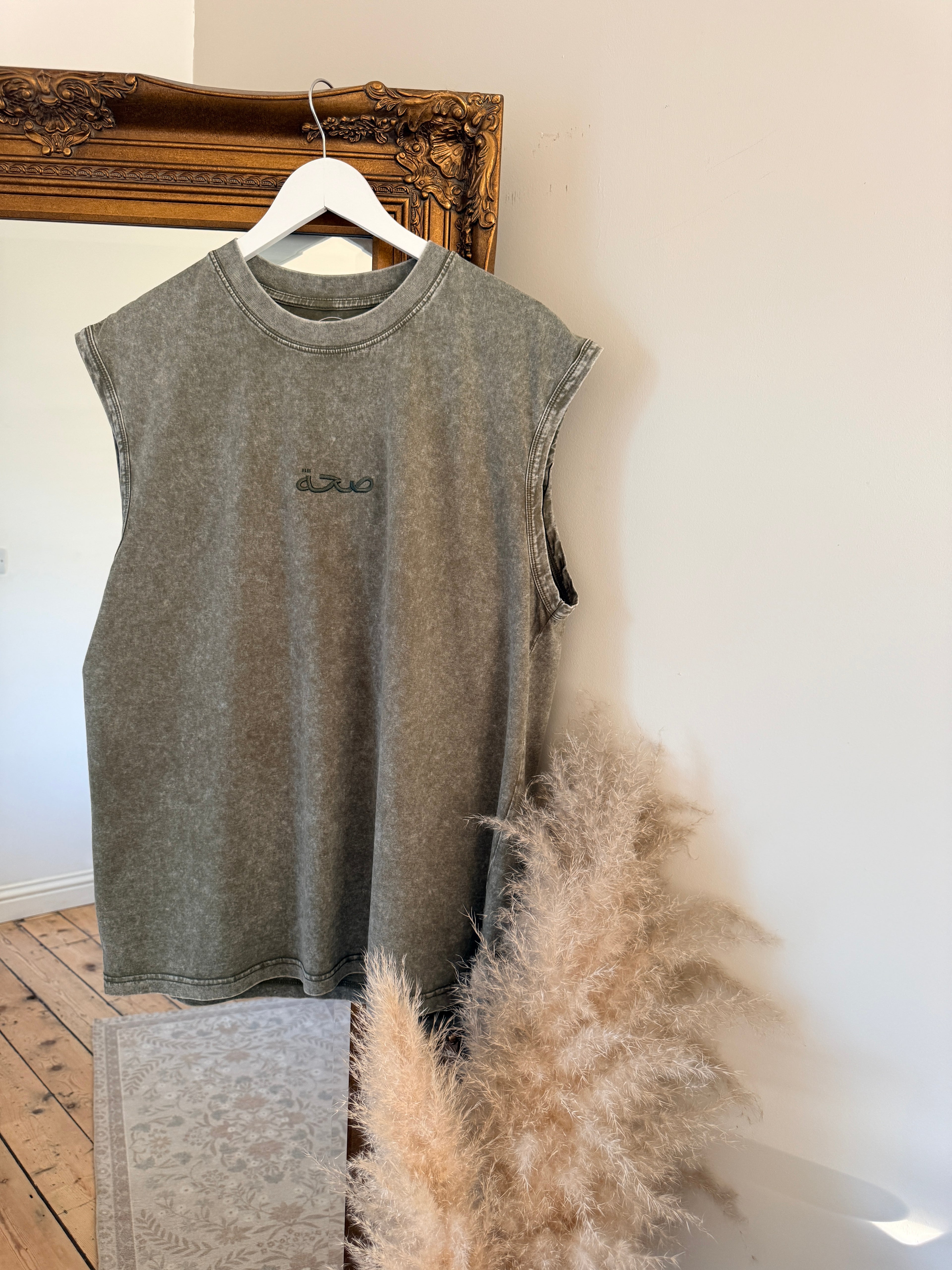 Men's Oversized Acid Wash Vest Green