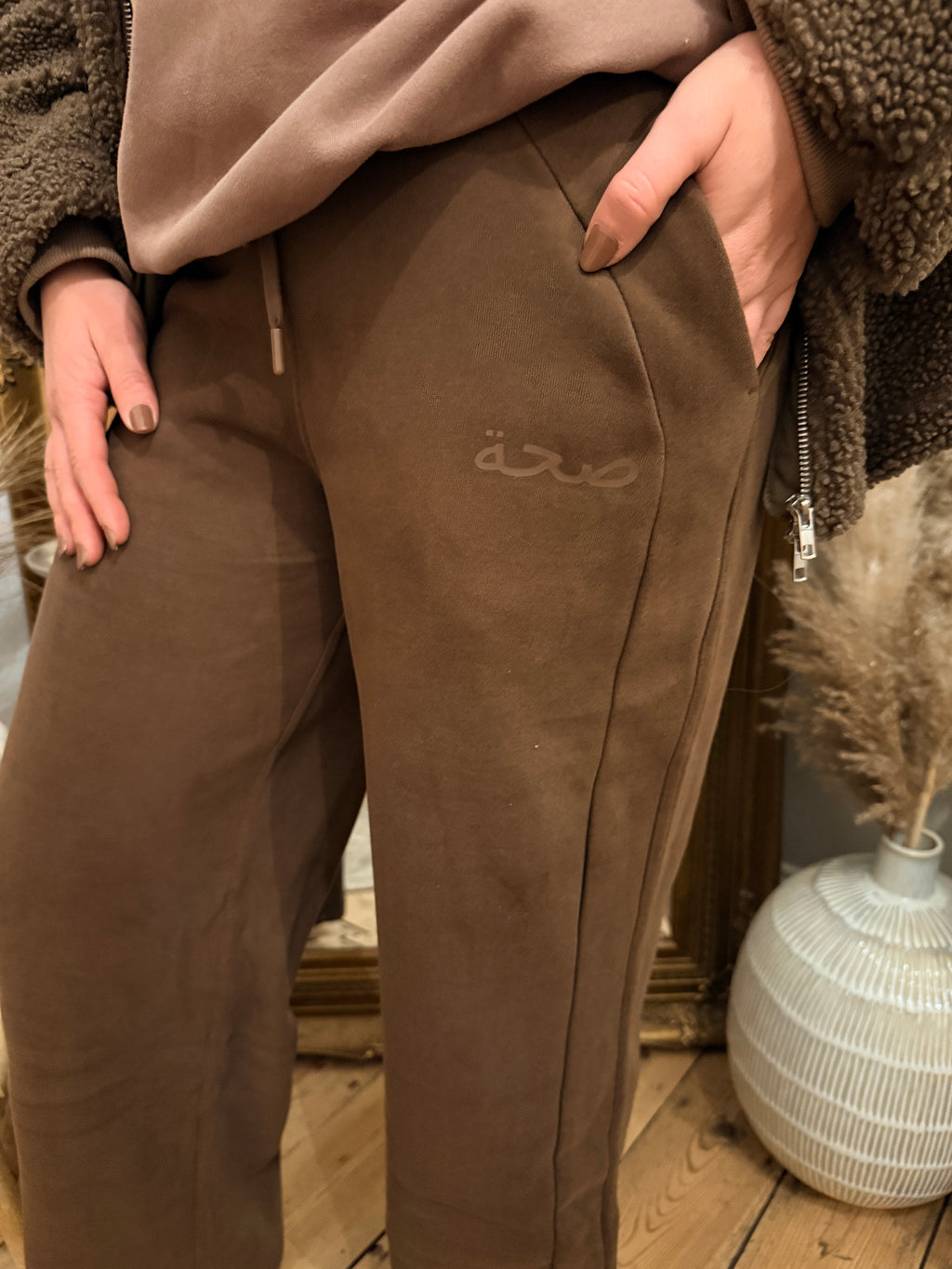 Ladies Wide Leg Super soft Jogger Chocolate Brown