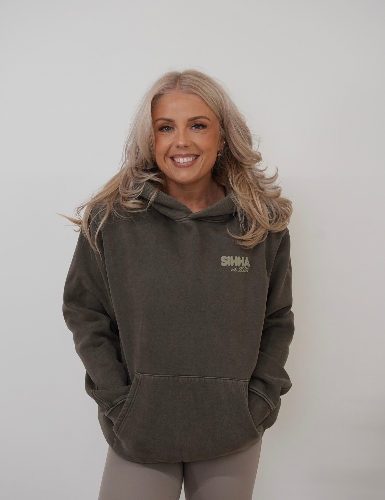 Oversized Coffee Acid Wash Hoody With Puff Print