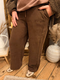 Ladies Wide Leg Super soft Jogger Chocolate Brown