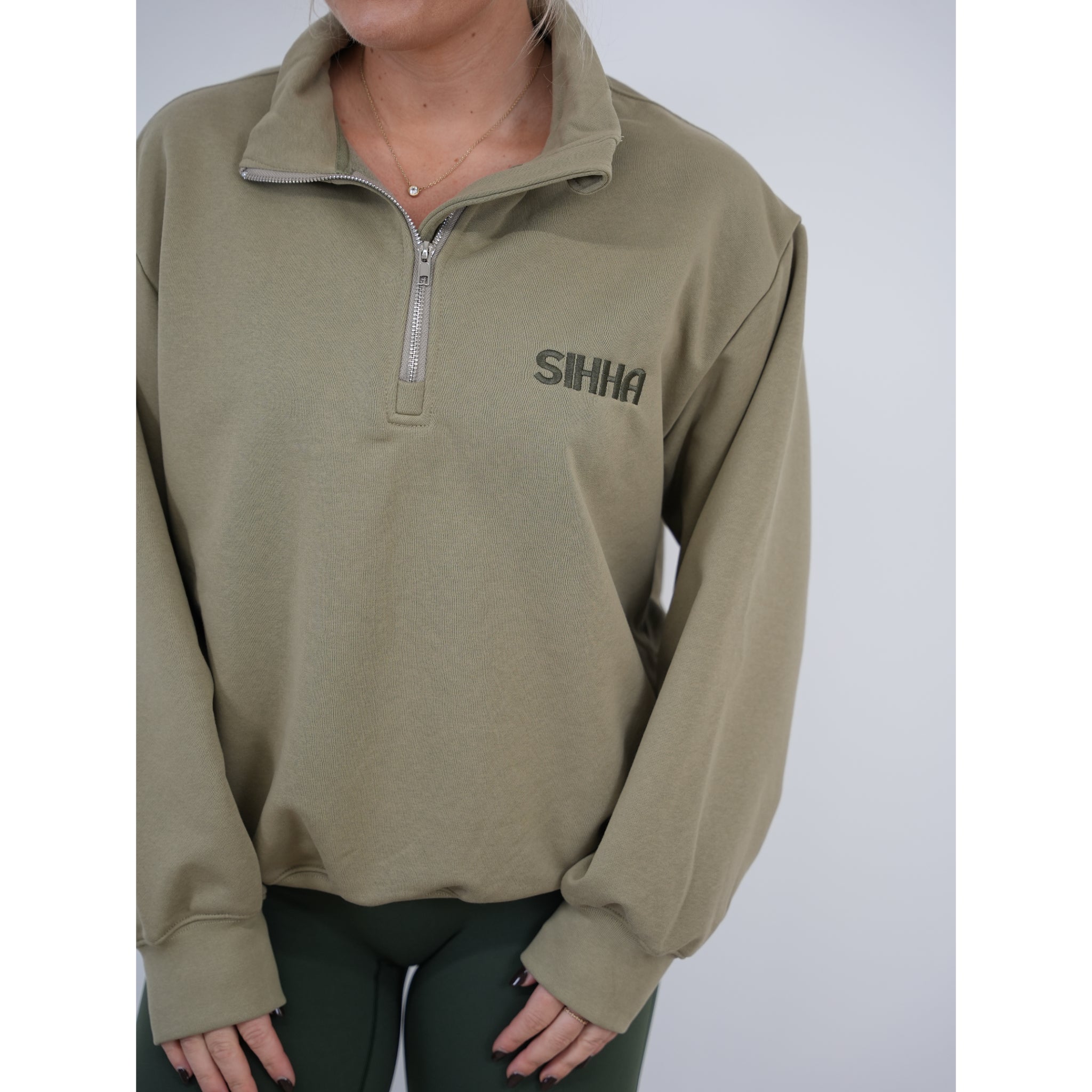 Unisex Moss Green Relaxed 1/4 Zip