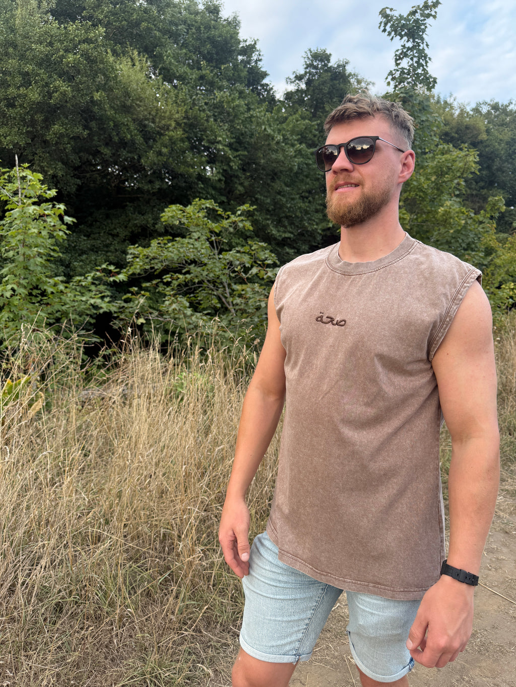 Men's Oversized Acid Wash Vest - Chocolate Brown