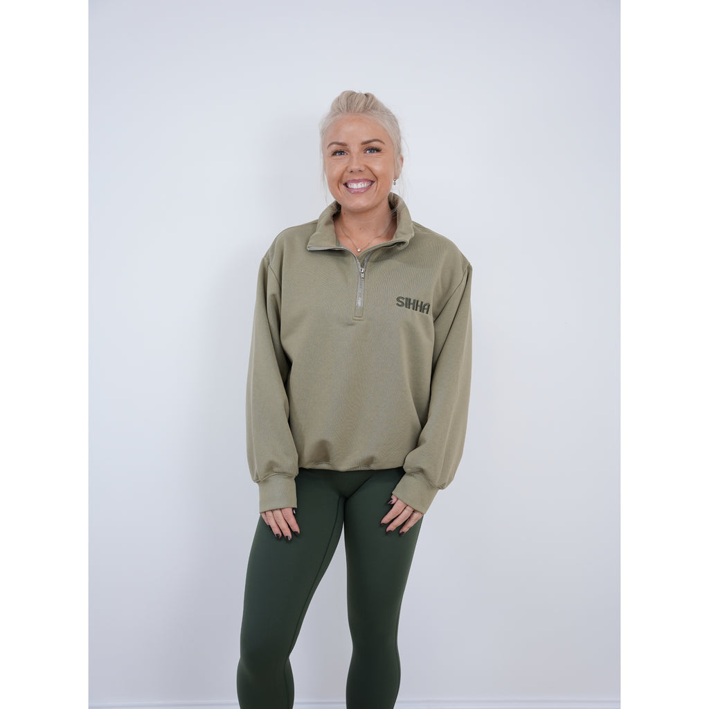 Unisex Moss Green Relaxed 1/4 Zip