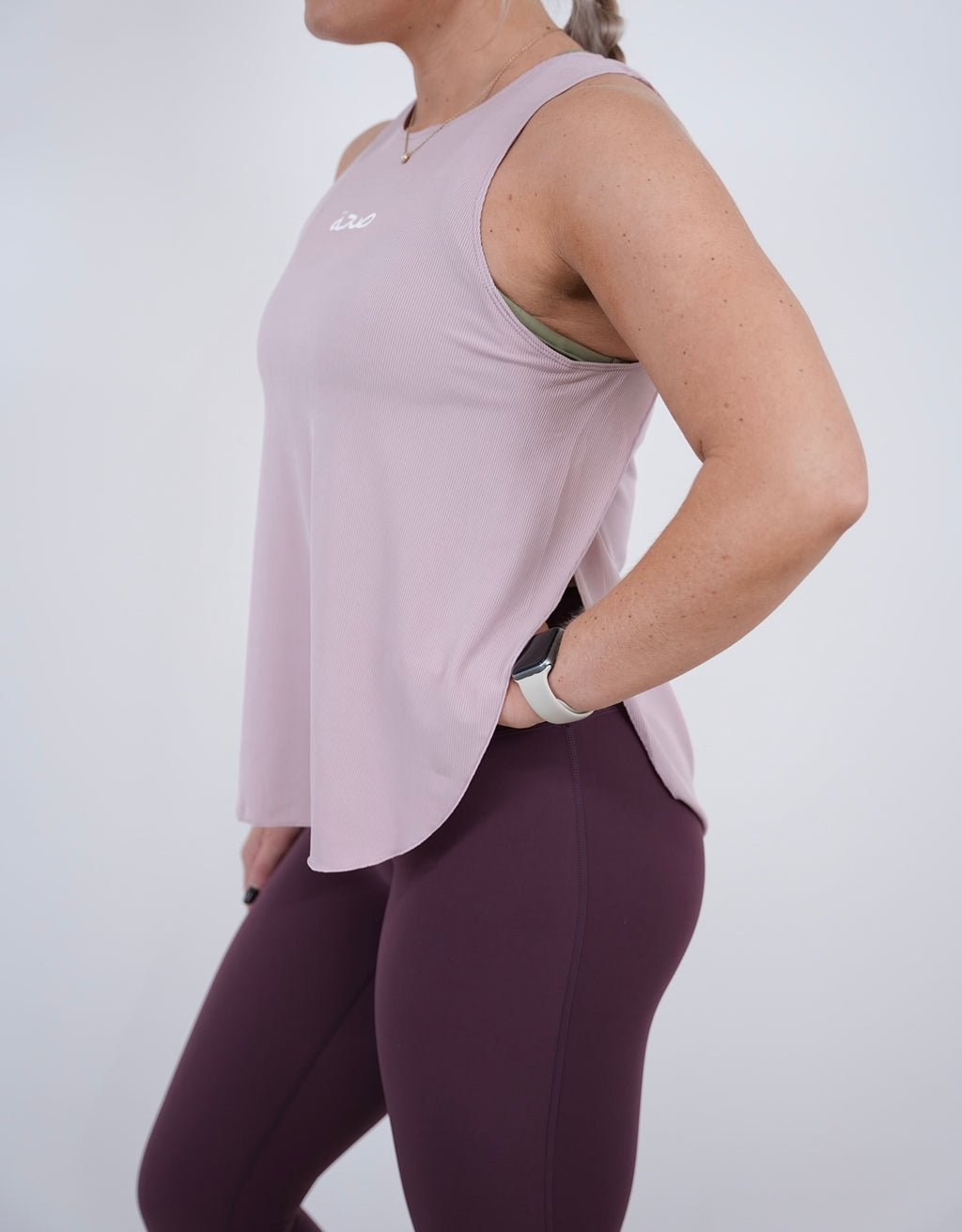 Ladies High Neck Ribbed Tank - Pink