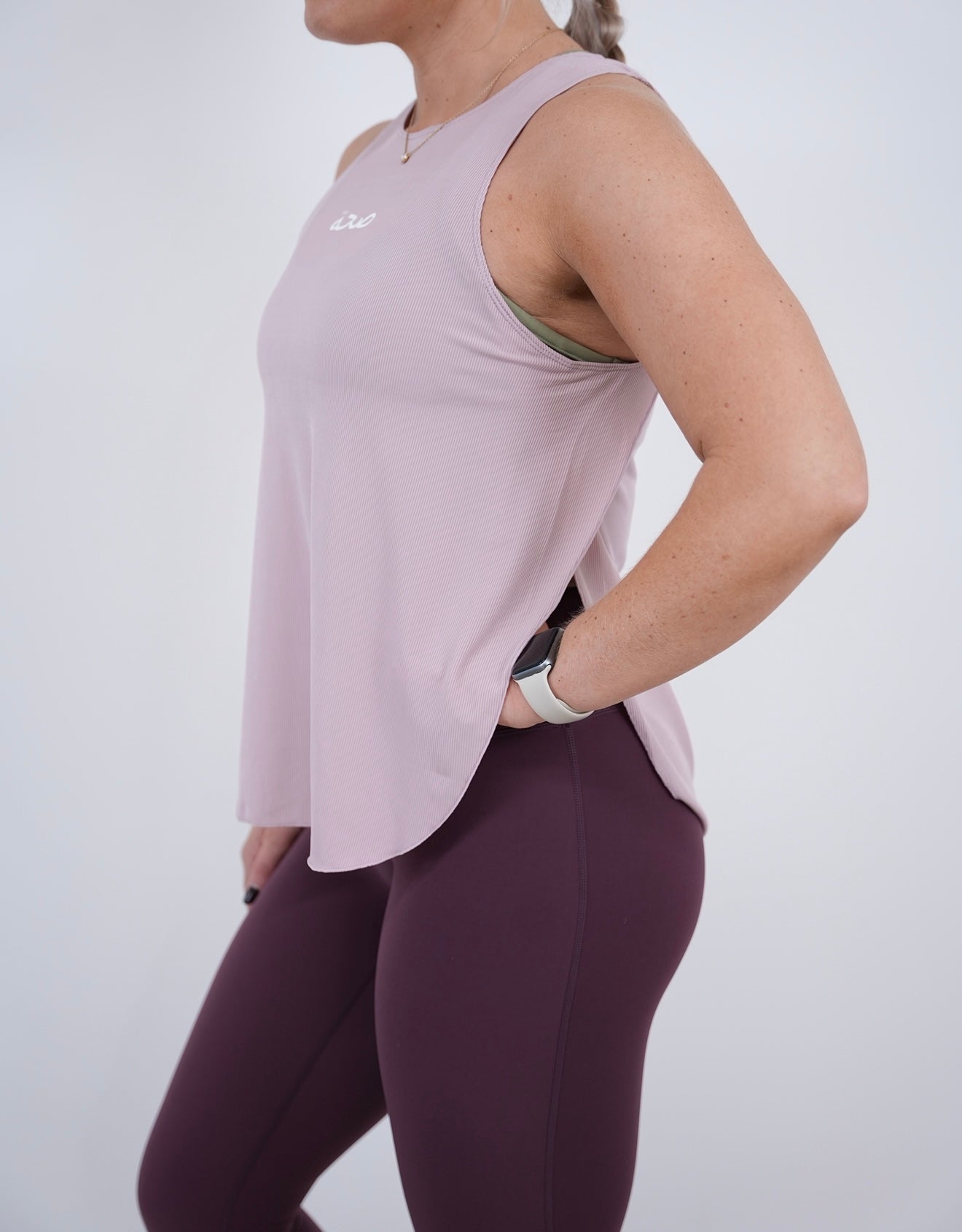 Ladies High Neck Ribbed Tank - Pink