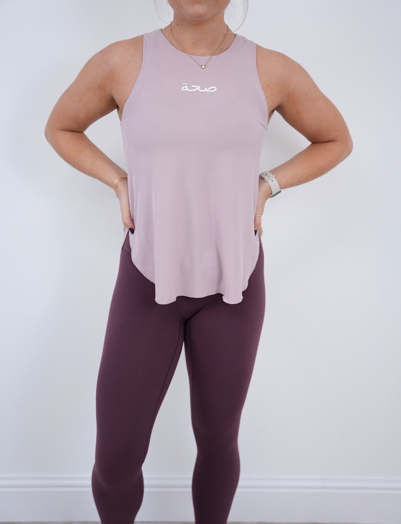Ladies High Neck Ribbed Tank - Pink