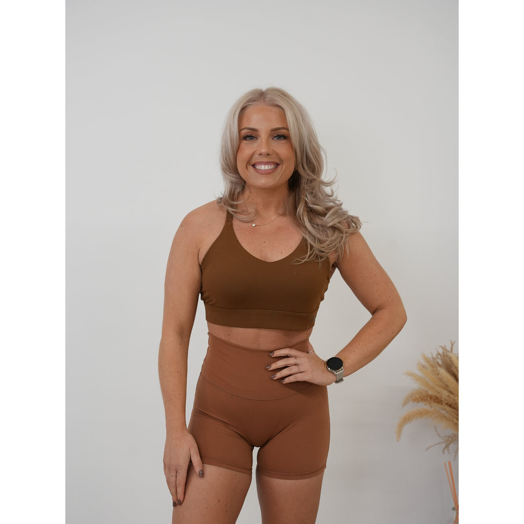 Sculpta High Waisted Shorts 4” - Light Brown