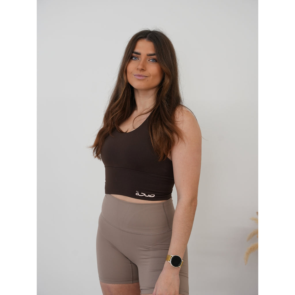 Longline Crossback Sports Bra - Chocolate Brown