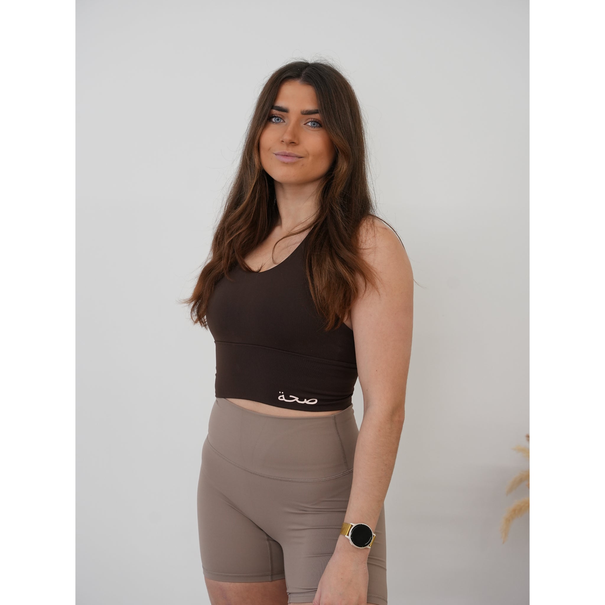 Longline Crossback Sports Bra - Chocolate Brown