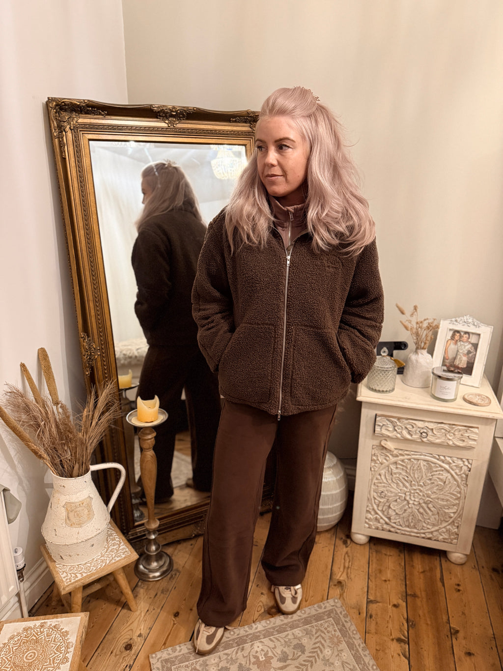 Ladies Wide Leg Super soft Jogger Chocolate Brown