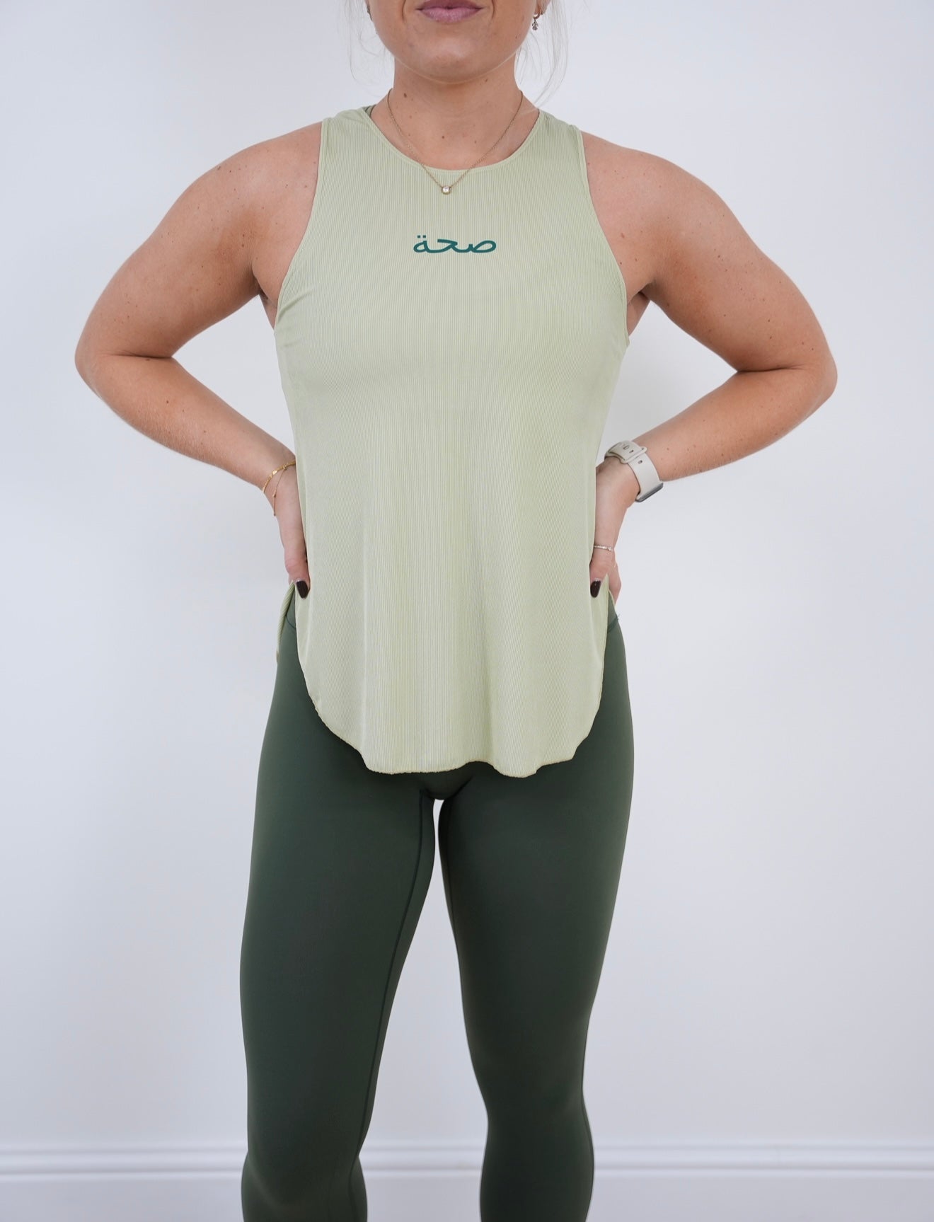 Ladies High Neck Ribbed Tank - Green