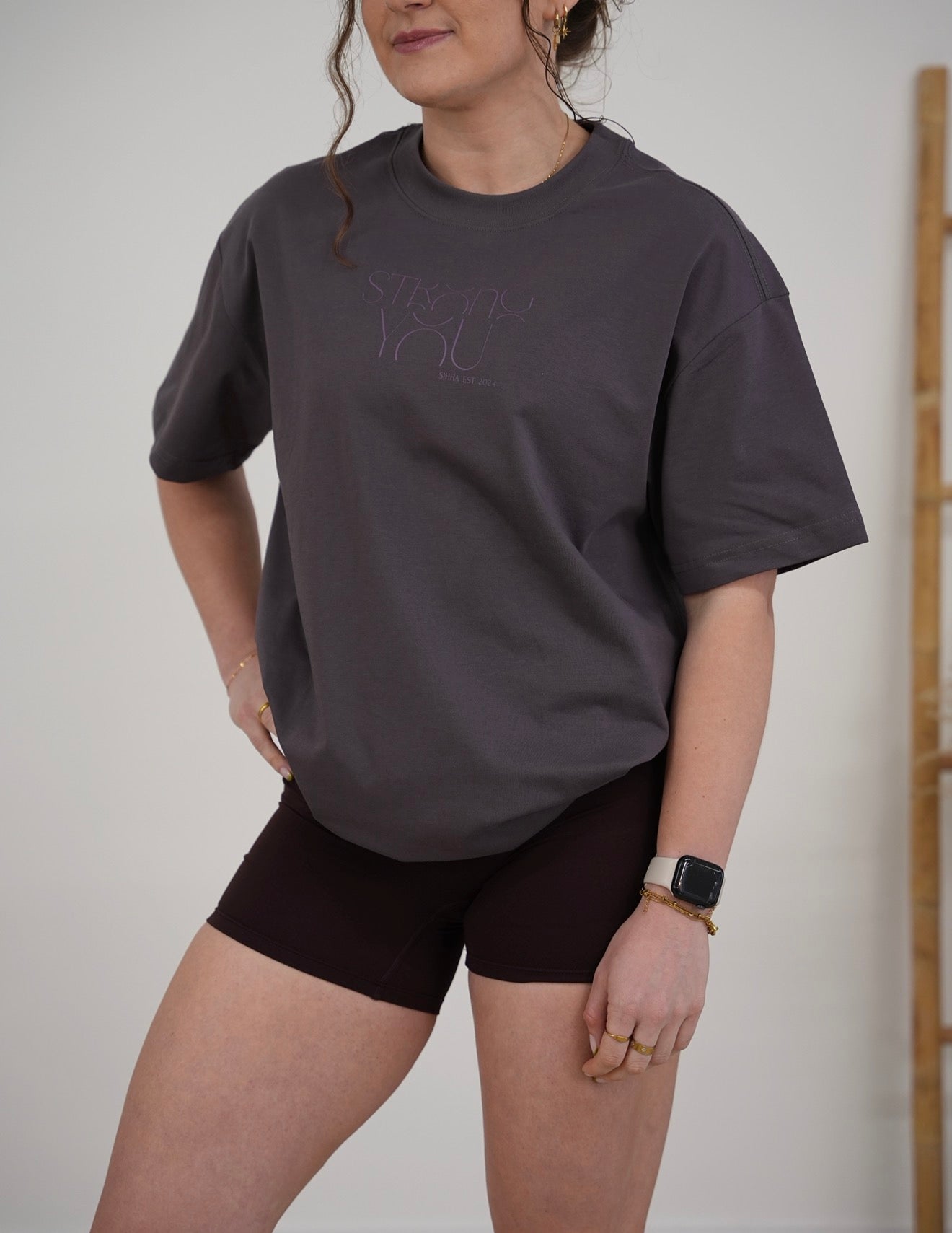 Ladies Oversized ‘Strong You’ Tee Washed Purple