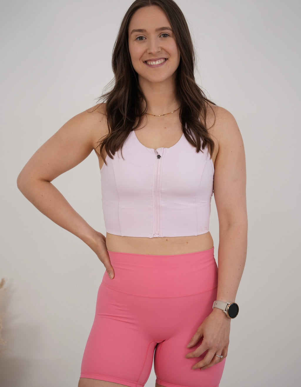High Support Zip Bra Baby Pink