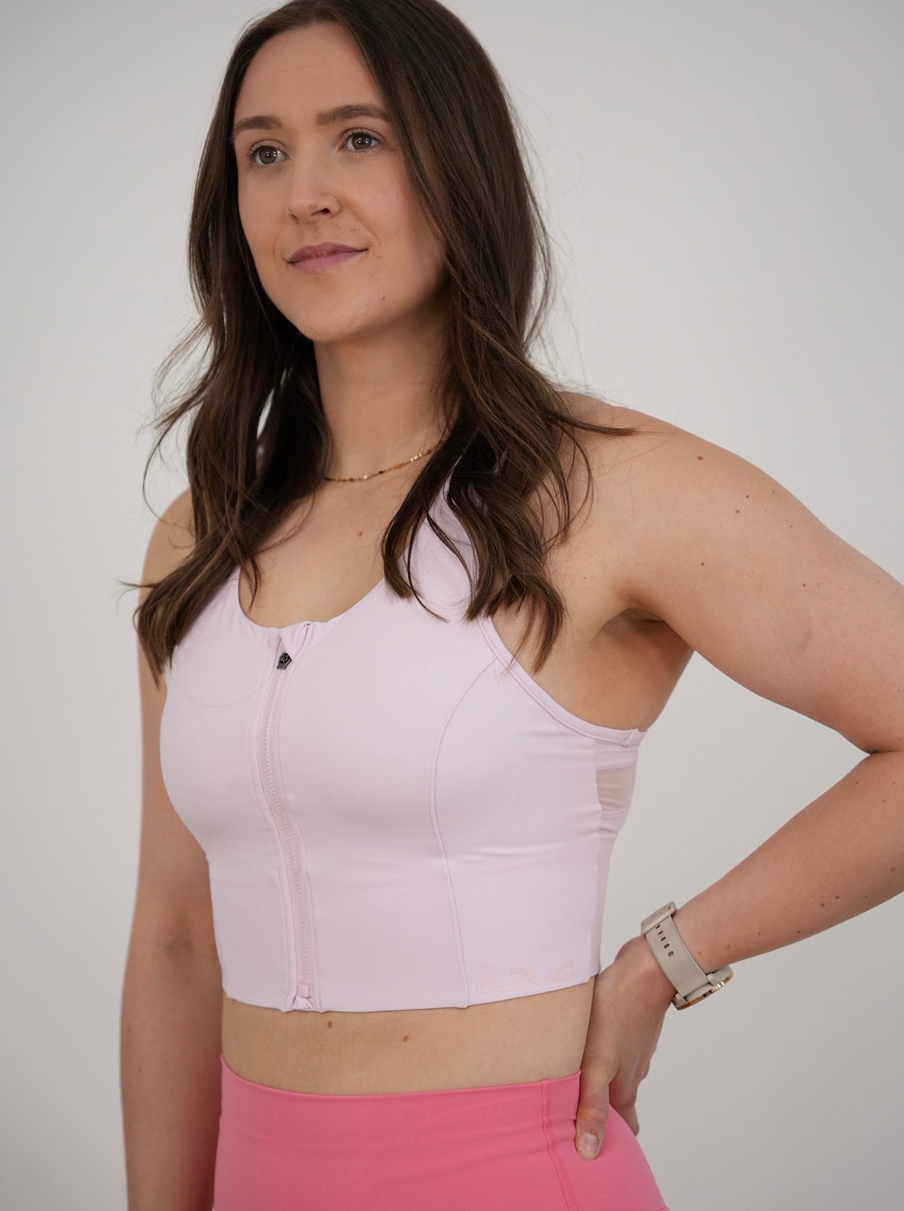 High Support Zip Bra Baby Pink
