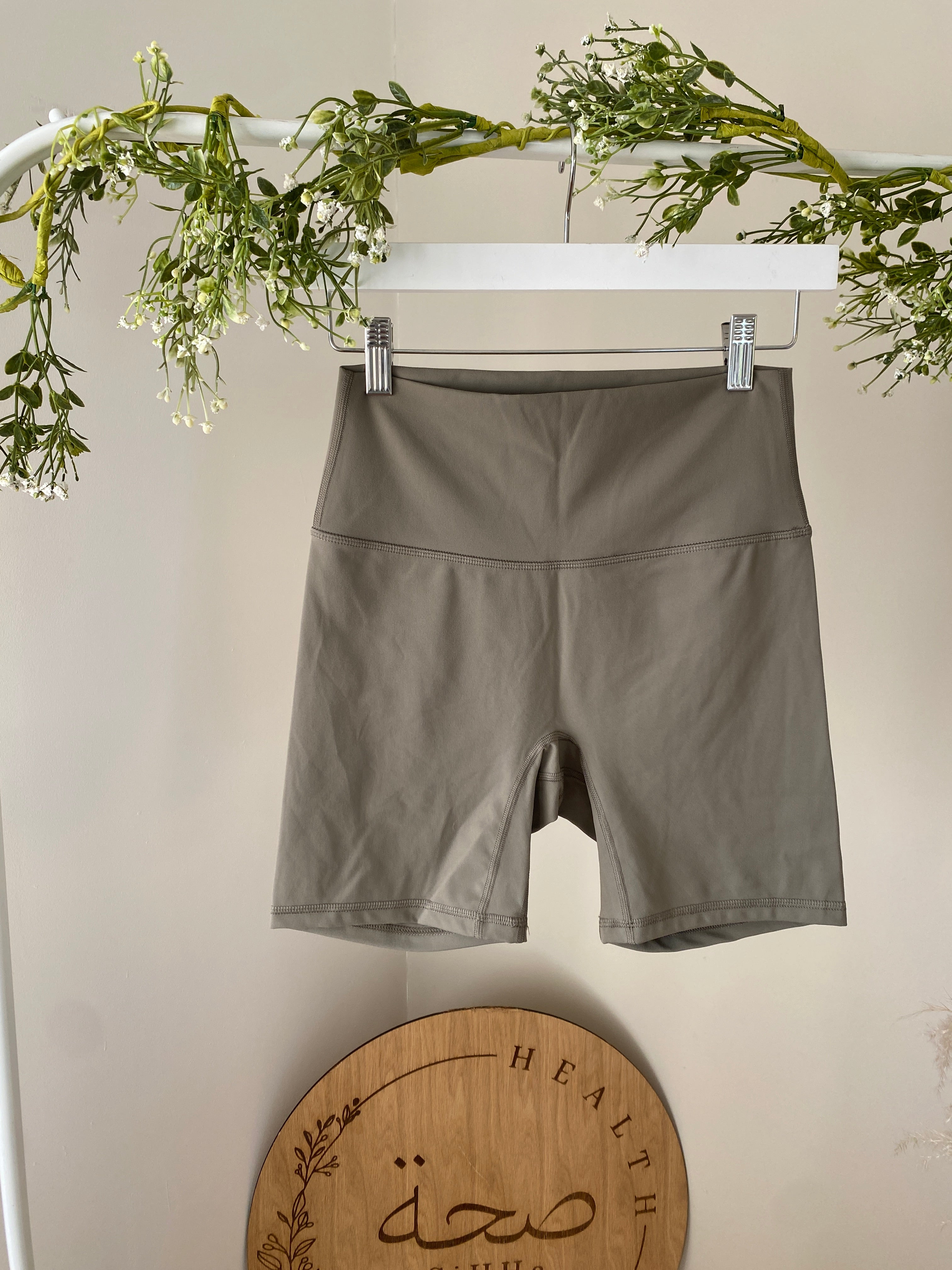 Empower High Waisted Shorts - Khaki (Sage & Shadow Range)