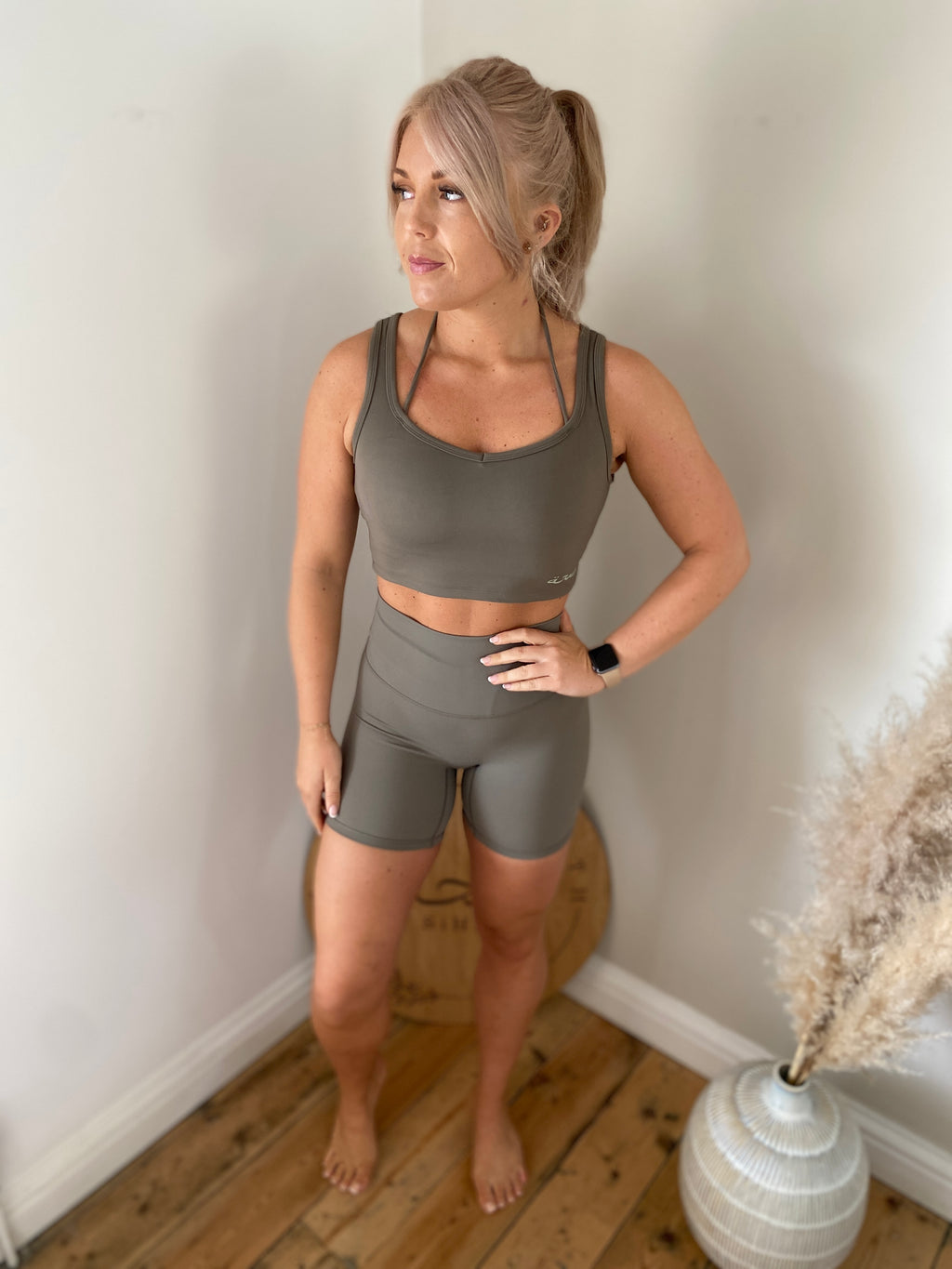 Empower High Waisted Shorts - Khaki (Sage & Shadow Range)